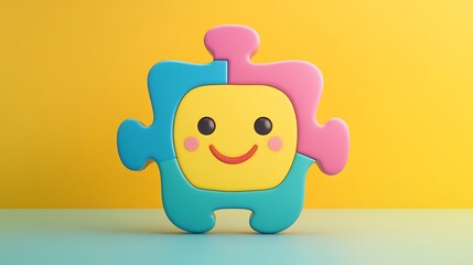 Cute Smiling Puzzle Piece  Symbol of Childhood, Play, and Learning