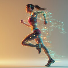 Dynamic runner with digital effects Digital twin of a marathon runner with a real-time analysis of calorie burn, metabolism, and nutrient intake. 