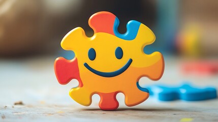 Cute Smiling Puzzle Piece  Symbol of Childhood, Play, and Learning