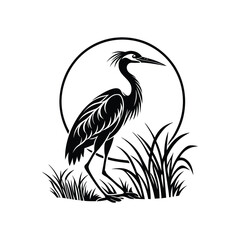 Vector Logo Of A Heron simple Lines Long Necked