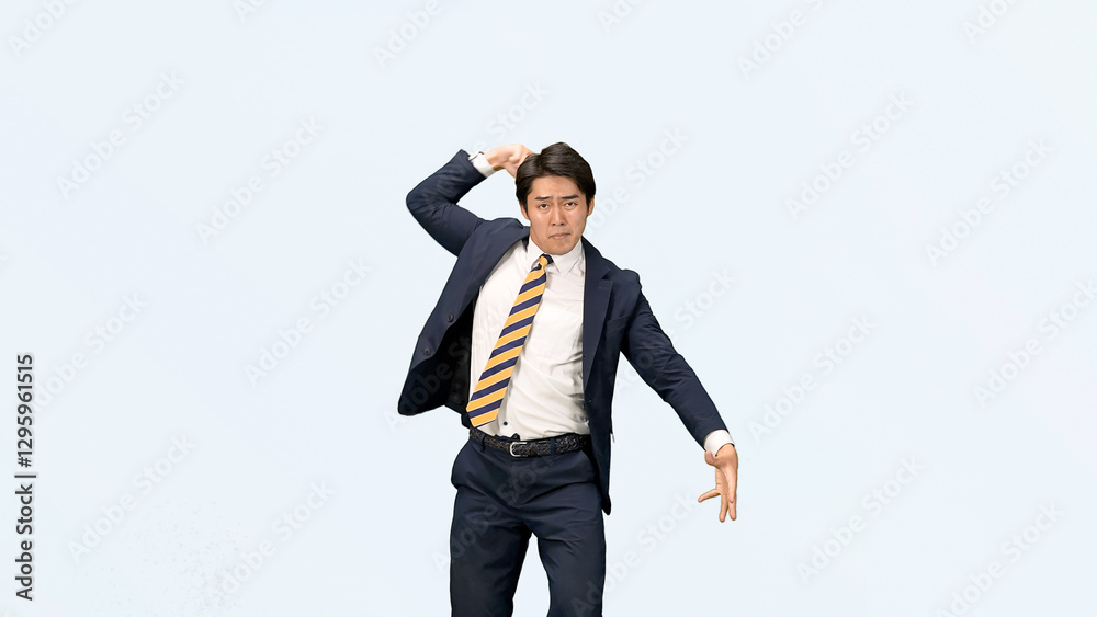 Fototapete ダンス、ビジネスマン、男性、ビジネス、人物、踊る、ダンサー、ビジネスパーソン、スーツ、切り抜き、通勤、パフォーマンス、楽しい、嬉しい、喜ぶ、サクセス、成功、達成、ハッピー、ウキウキ、ノリノリ、仕事、転職、就職、人材、日本人、アクション、アクティブ、躍動感、元気、採用、アピール、チャレンジ、挑戦、ディスコ、クラブ、音楽、リズム、振り付け、応援、サラリーマン、会社員、ポジティブ、パントマイム、かっこい
