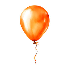 Single shiny orange balloon with a reflective surface and a curled ribbon, illustrated in a minimalist style, symbolizing joy, celebration, and festive energy