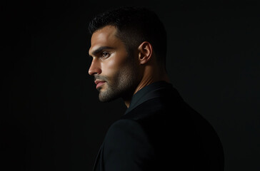 Obraz premium Photograph of a confident, handsome man in a black suit