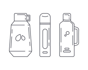 Travel thermos collection. Thermos bottle icon. Vector illustration