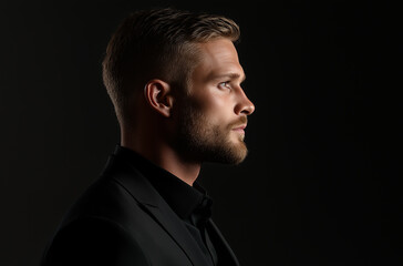 Fototapeta premium Photograph of a confident, handsome man in a black suit