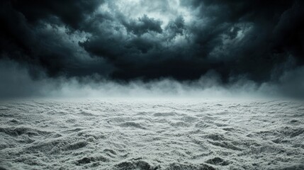 Fototapeta premium Dramatic Landscape with Dark Clouds and Fog over Textured Ground