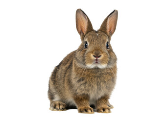 Fototapeta premium Isolated Brown Bunny Rabbit Sitting Upright, Cute Pet