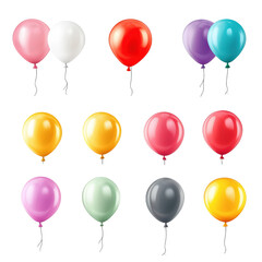 Collection set of colorful balloons isolated on a transparent background