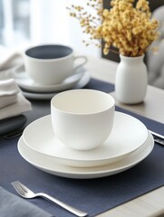 Elegant Minimalist Table Setting with White Dishware
