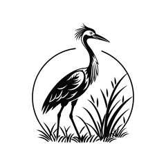 Vector Logo Of A Heron simple Lines Long Necked