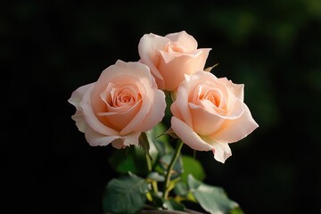 Delicate pink roses elegantly arranged, showcasing soft petals a