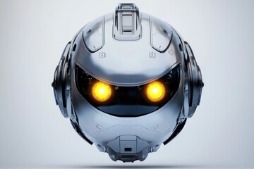 Robot head design features glowing eyes, visualizing future tech.