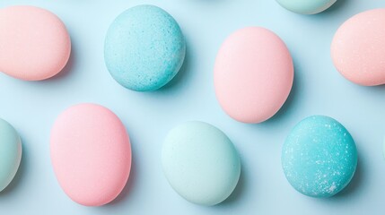 Soft Pastel Pink And Blue Pebbles Arranged On A Light Background In A Minimalist Aesthetic