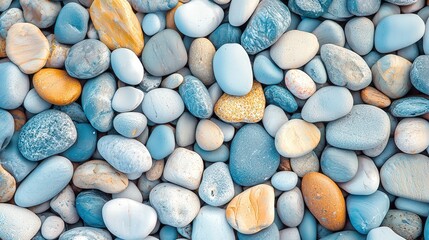 Smooth Blue And Beige Pebbles With Natural Textures In A Harmonious Organic Arrangement