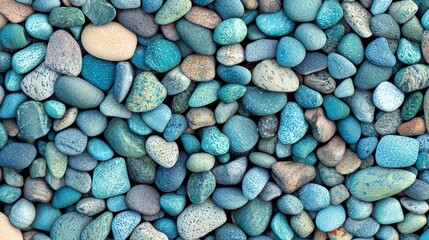 Smooth River Stones In Shades Of Blue And Green With Natural Textures And Patterns