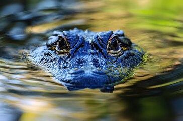 Obraz premium Close-Up View of a Crocodile Emerging from Calm Water with Ripples and Vibrant Reflections in a Lush Natural Environment
