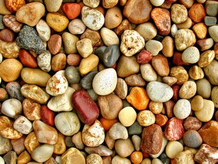Natural Multicolored River Pebbles In Various Shapes And Textures