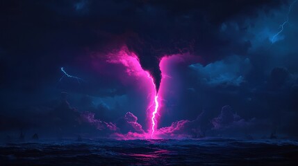 A dramatic illustration of lightning striking over a vast ocean surface