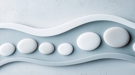 Minimalist White Pebbles Arranged In A Flowing Abstract Pattern On Textured Surface