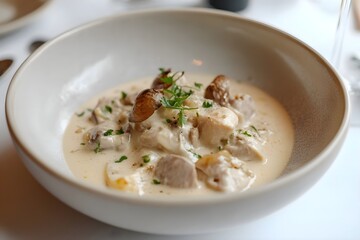 Elegant serving of Blanquette de Veau, a classic French dish in a refined presentation