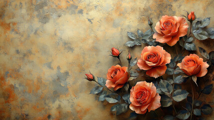 Peach roses on textured background