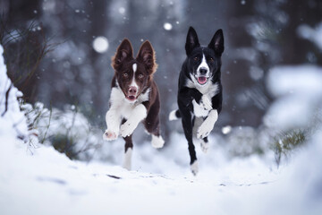 Border collie dogs in winter