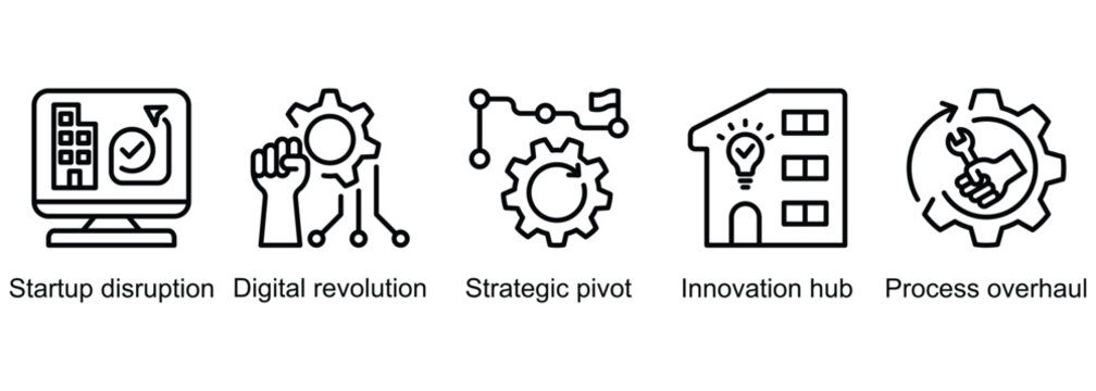 Business Disruption banner web icon vector illustration of startup disruption, digital revolution, strategic pivot, innovation hub, process overhaul