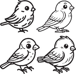 Charming Cartoon Bird Silhouettes - Black and White Avian Illustrations
