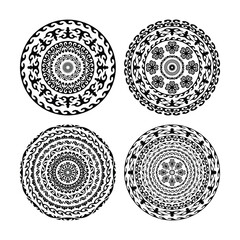 Vector round ethnic element, circular Altai national ornament, decorative design templates, isolated on white background