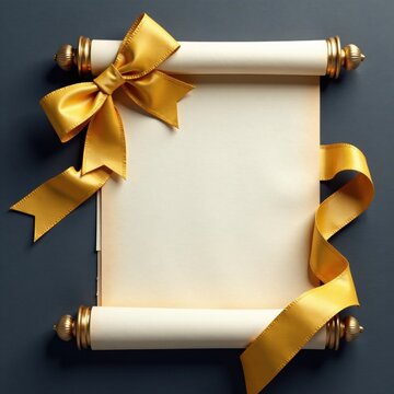 Golden ribbon draped elegantly around a metallic silver scroll , ribbon, scroll, silver