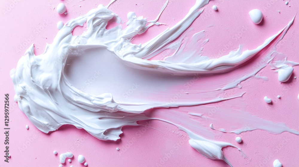 Poster a creamy white substance spreads playfully across a bright pink backdrop, showcasing smooth waves an