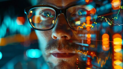 Close-up Portrait of a Male Stock Trader with Stock Market Data Overlay