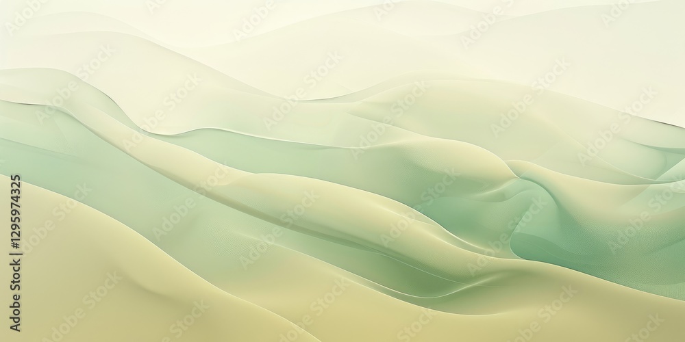 Poster abstract soft pastel wave pattern in beige and green tones. digital background for art design. backg