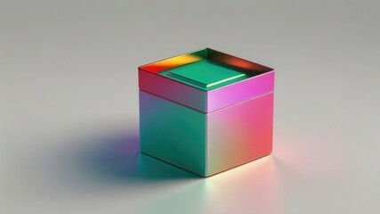 Fototapeta premium Holographic Iridescent Gift Box - Futuristic Minimalist Design with Vibrant Colors