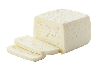 Isolated Block of Feta Cheese with Slices, Dairy Product