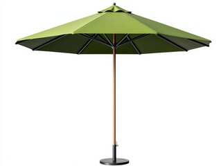 Large Green Garden Umbrella on White Background with Sturdy Base and Elegant Design for Outdoor Shade Solutions