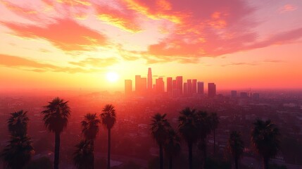 Sunset over Los Angeles cityscape