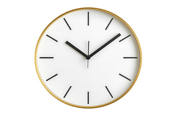 Modern Wall Clock With Gold Frame Black Hands On Transparent Background Isolated, PNG