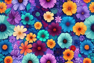 Fototapeta premium Bright Floral Pattern Collection Featuring Abstract Textures in Lavender Mint Saffron Crimson and Azure