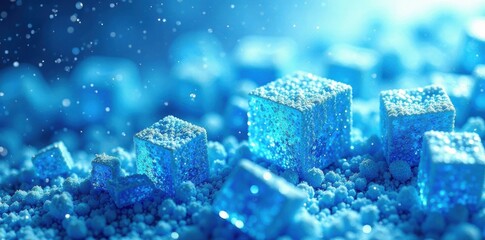Icy blue geometric patterns on a frosty background, abstract, cold, blue