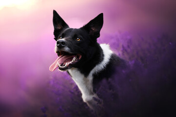 Border collie dogs in the lavender fields © WIQHA Photography