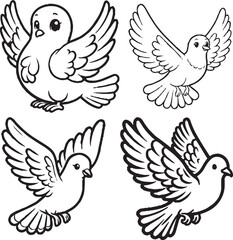 Charming Cartoon Bird Illustrations - Black and White Avian Designs