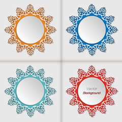 Set of 3d circle frame with persian floral elements with different colors