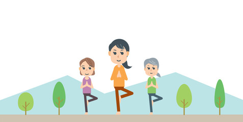 自然の中でヨガのポーズをする人　健康　運動