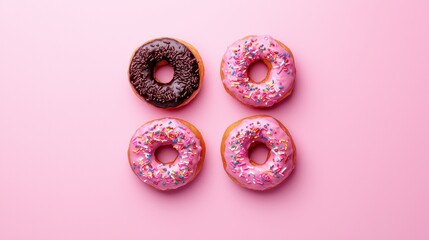 Delicious Assortment of Colorful Donuts on a Pink Background