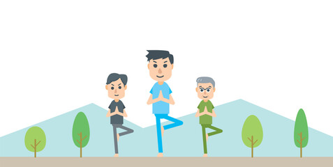 自然の中でヨガのポーズをする人　健康　運動