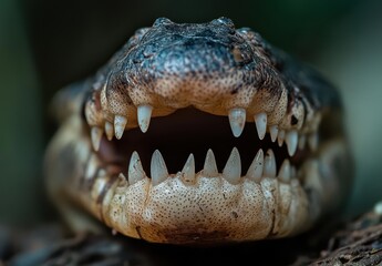 Obraz premium Close-Up View of a Snake's Open Mouth with Sharp Fangs in a Natural Habitat, Displaying Intricate Textures and Unique Design Elements of the Reptile