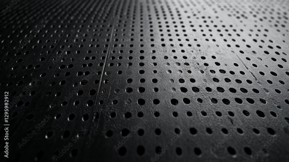 Poster A close-up view reveals an intricate black surface covered in small holes, creating an artistic interplay of light and shadow. This captivating texture invites curiosity and exploration