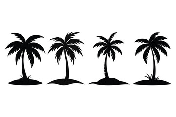 set tropical silhouette vector palm trees on white background