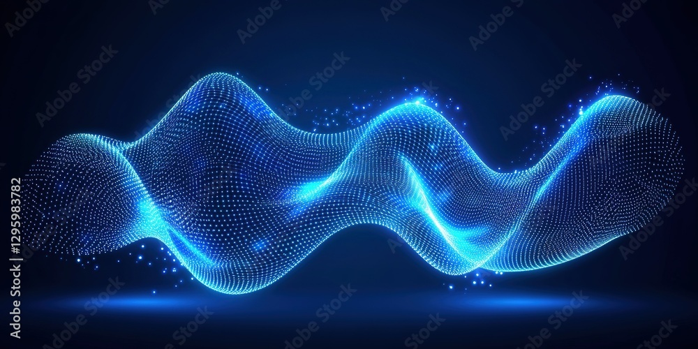 Wall mural colorful abstract wave pattern with glowing dots and light effects in a dark background